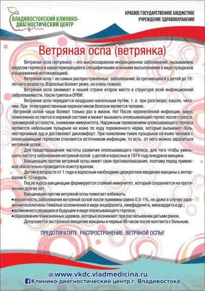 Ветряная оспа — инфекционное заболевание распространённое среди детей.